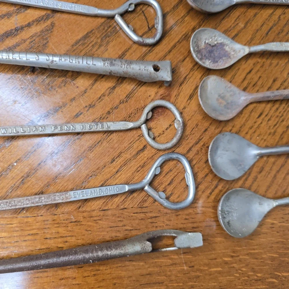 Vintage Hotel & Business Spoon Advertising Stirrer Bottle Openers Rusty 12
